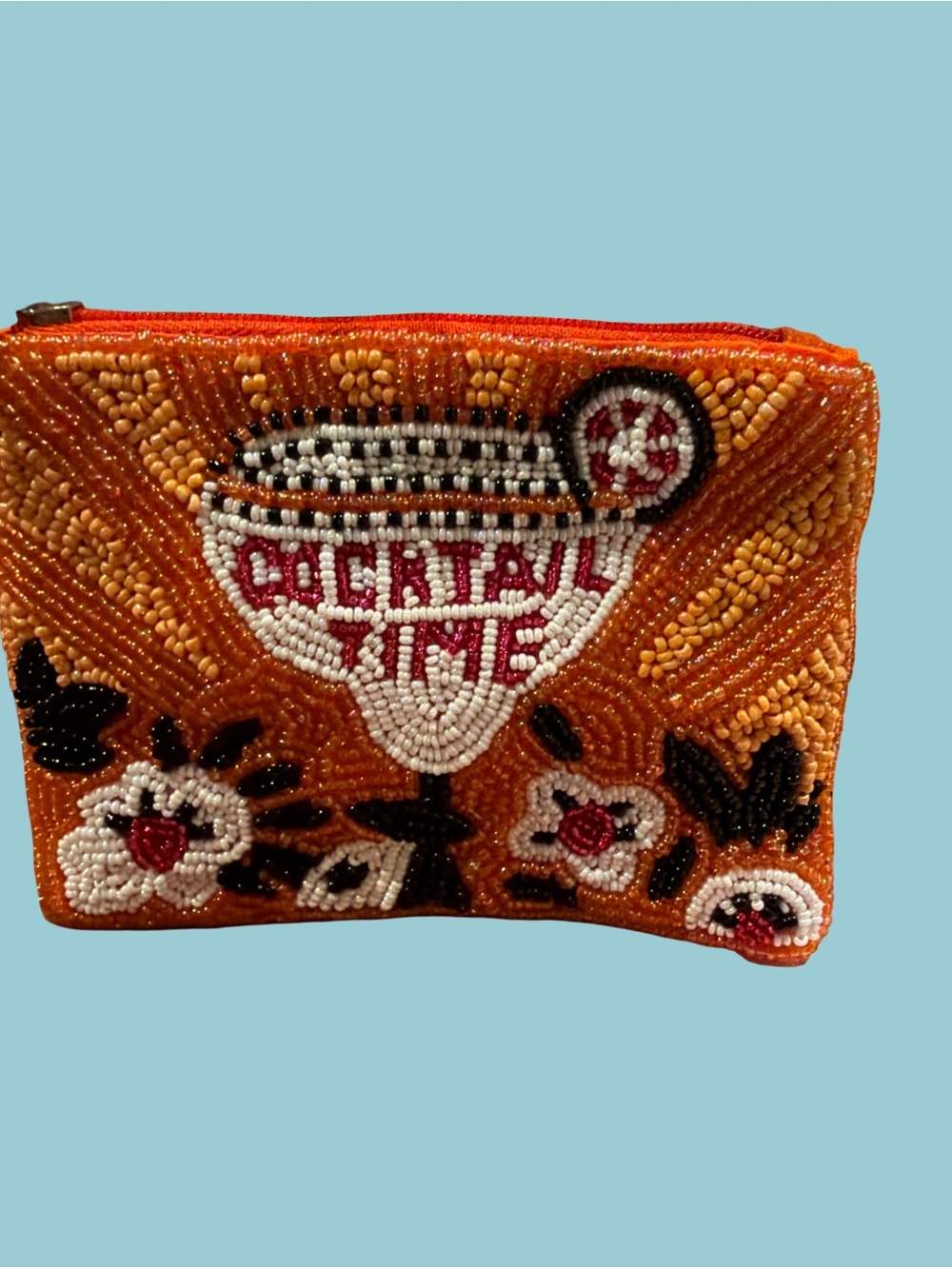 Cocktail Time Beaded Pouch - Orange